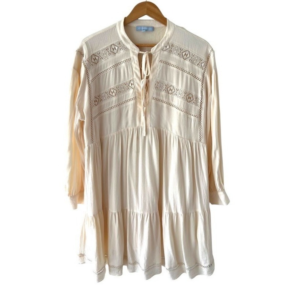 Antonio Melani Sawyer Ivory Embroidered Boho Tiered Tunic Mini Dress Womens 14